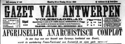 Са насловне стране „Хазет ван Антверпена” од 29/30. јуна 1914.