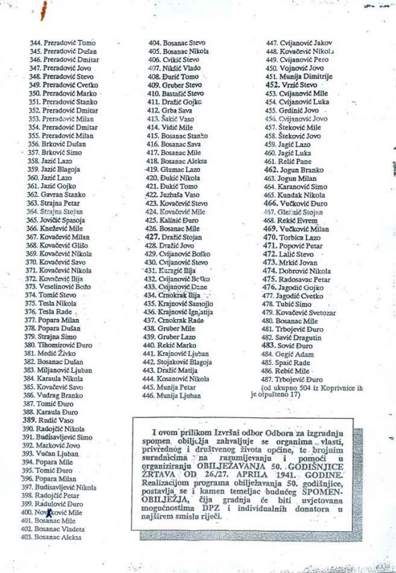 "Prije pedeset godina" - posebno izdanje "Grubišnopoljskog lista" od 29. marta 1991. godine