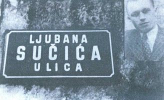 ЉУБАН СУЧИЋ (горе) и табла са његовим именом у једној од ливањских улица