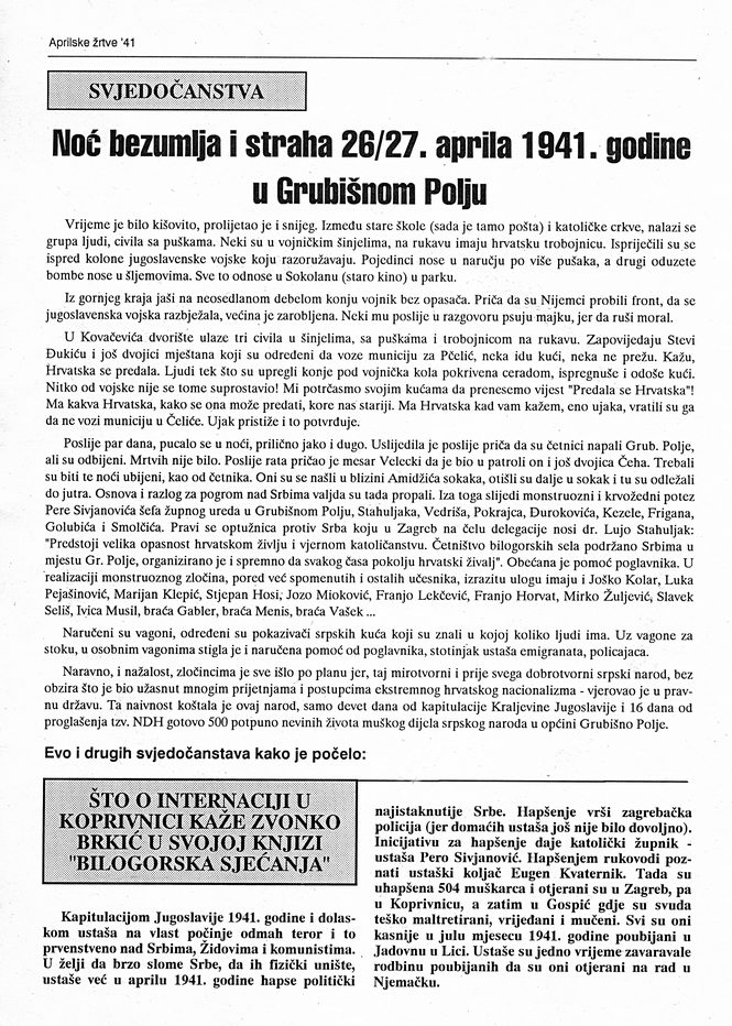 Bilogora i Grubišno Polje 1941 - 1991.