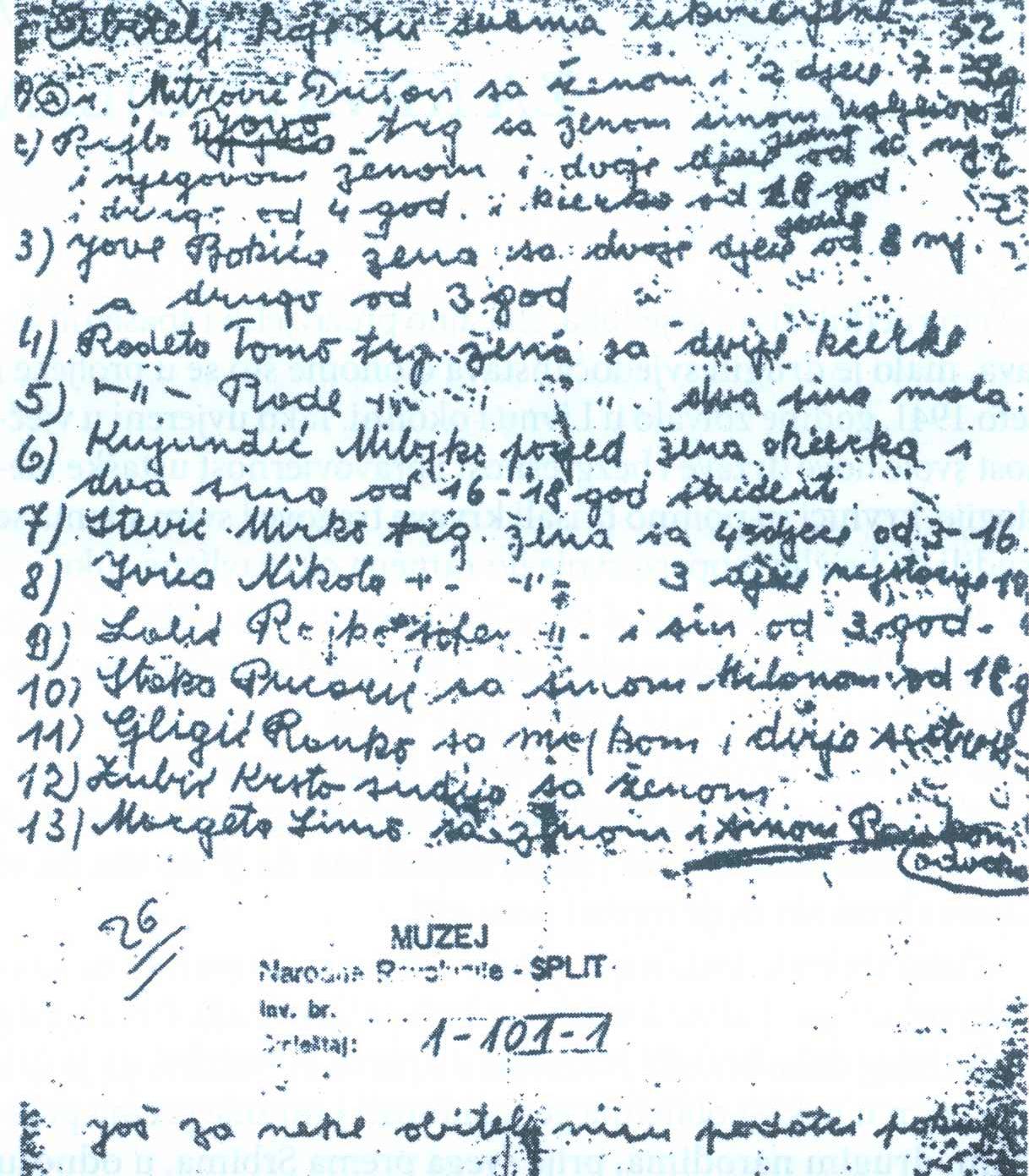 Faksimil jedne stranice dokumenta koji se čuva u splitskom Muzeju narodne revolucije