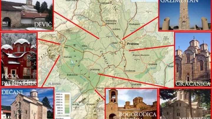 Мапа угрожених манастира и споменика на Косову и Метохији