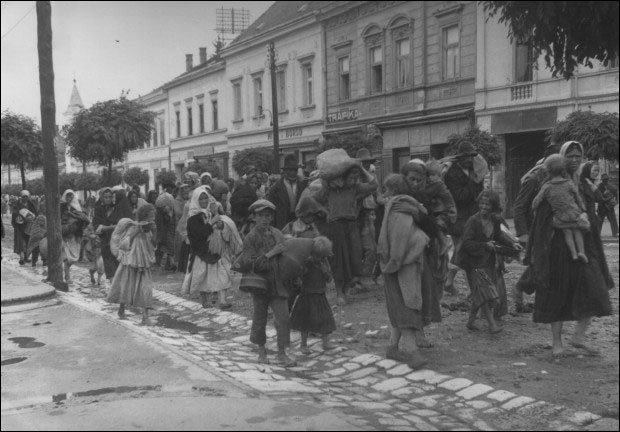 Колона Срба истераних из својих кућа у Дарувару
