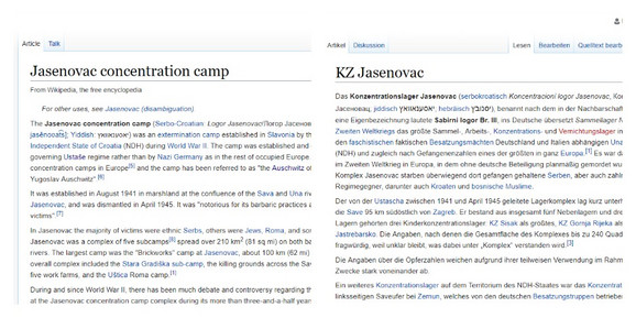 Engleska i nemačka verzija članka o Jasenovcu navode da se radilo o koncentracionom logoru FOTO: WIKIPEDIA / SCREENSHOT