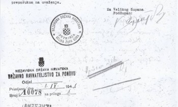 Dopis podžupana Velike župe Gora u Petrinji Jose Rožankovića Državnom ravnateljstvu za Ponovu u Zagrebu od 27. kolovoza 1941.